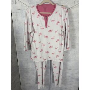 Cuddledown Womens pajama set Pima cottonPink Flamingo Henley Top Pants Cozycore